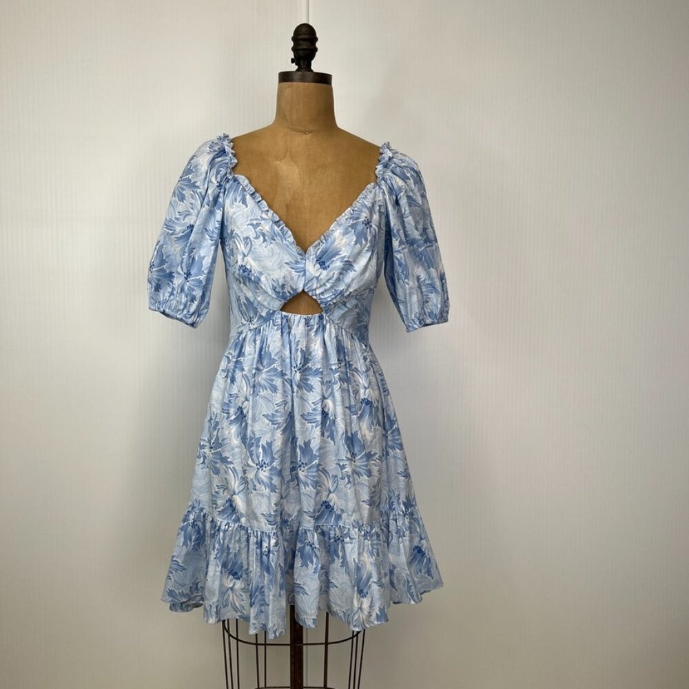 Cinq A Sept Dress Women 2 Kayla Floral Ruffle Puff Sleeve Cut Out Party Core Ne